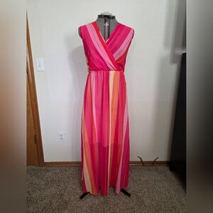 Elegant Striped Maxi Dress in Pink and Orange
